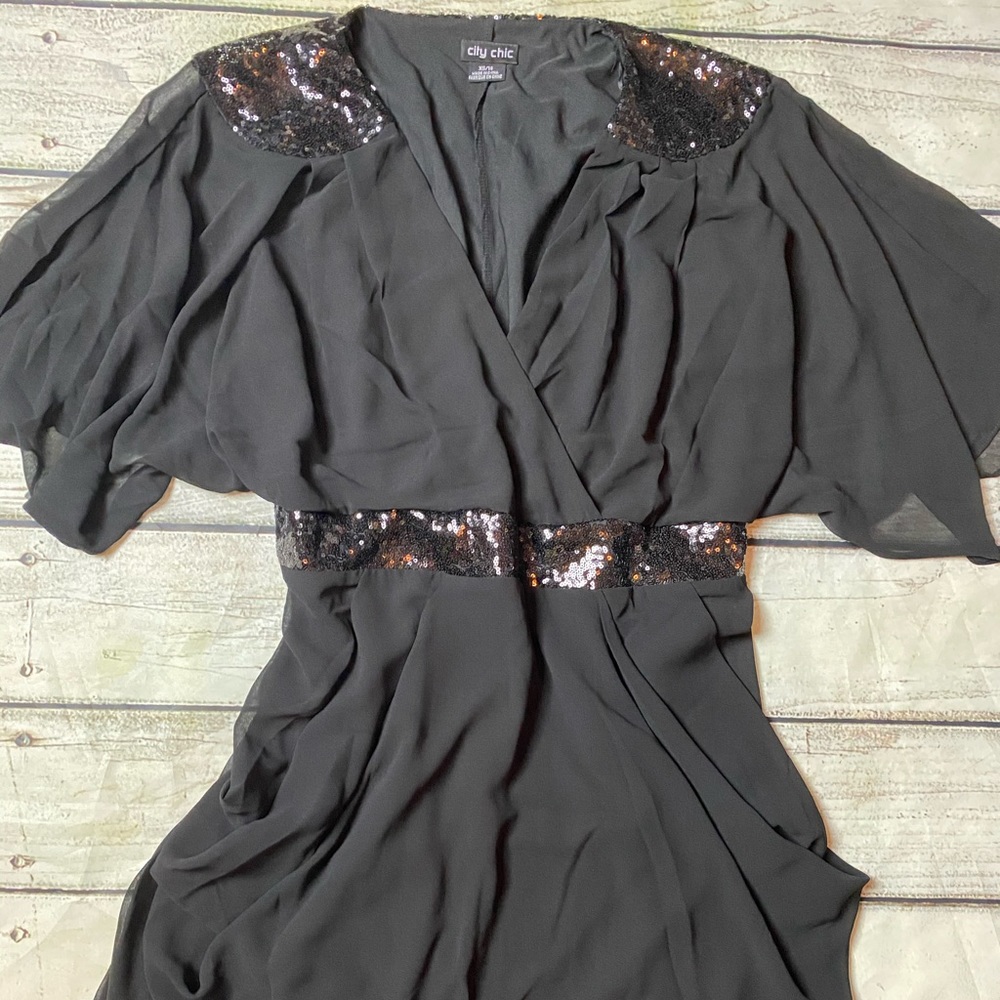 City Chic Black Sequin Dress - Size XS (14)